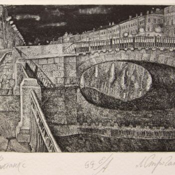 Incisioni, stampe intitolato "Fontanka-river. Sai…" da Leonid Stroganov, Opera d'arte originale, Acquaforte