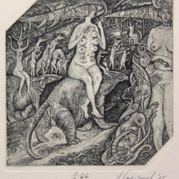 Gravures & estampes intitulée "The witch" par Leonid Stroganov, Œuvre d'art originale, Eau-forte