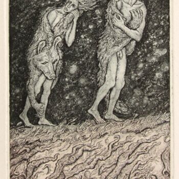 Printmaking titled "Adam and Eve. Expul…" by Leonid Stroganov, Original Artwork, Etching