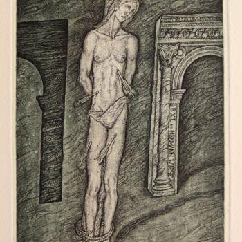 Gravures & estampes intitulée "Saint Sebastian" par Leonid Stroganov, Œuvre d'art originale, Eau-forte