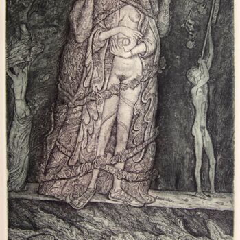 Printmaking titled "Whore of Babylon" by Leonid Stroganov, Original Artwork, Etching