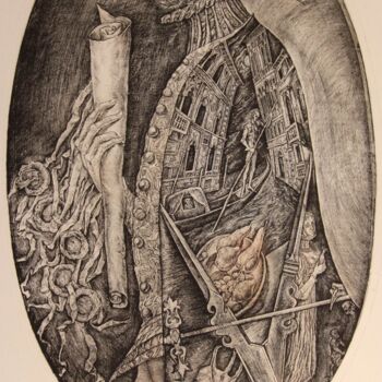 Printmaking titled "Merchant of Venice" by Leonid Stroganov, Original Artwork, Etching