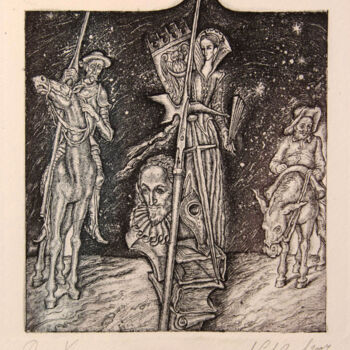 Printmaking titled "Don Quijote" by Leonid Stroganov, Original Artwork, Etching