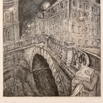 Incisioni, stampe intitolato "Gorokhovaya street.…" da Leonid Stroganov, Opera d'arte originale, Acquaforte