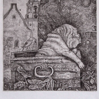 Prenten & gravures getiteld "Doggy in box" door Leonid Stroganov, Origineel Kunstwerk, Ets