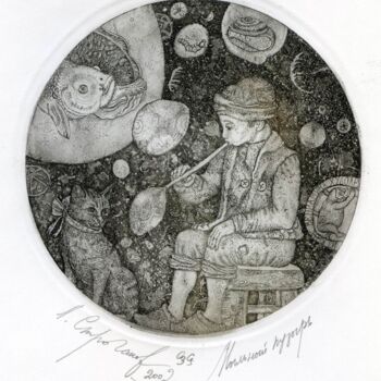 Estampas & grabados titulada "The Soap Bubble" por Leonid Stroganov, Obra de arte original, Aguafuerte