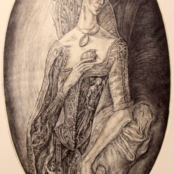 Prenten & gravures getiteld "Courtesan" door Leonid Stroganov, Origineel Kunstwerk, Ets