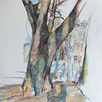 Картина под названием "Spring tree in the…" - Leonid Stroganov, Подлинное произведение искусства, Пастель