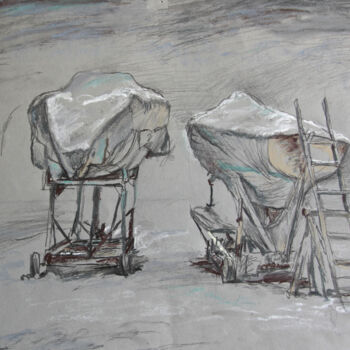 Drawing titled "Sailboats high and…" by Leonid Stroganov, Original Artwork, Pastel