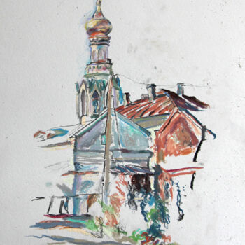 Drawing titled "Old city. Church. V…" by Leonid Stroganov, Original Artwork, Pastel