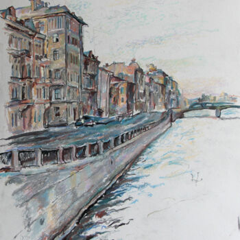 Dessin intitulée "City Embankment. Pe…" par Leonid Stroganov, Œuvre d'art originale, Pastel