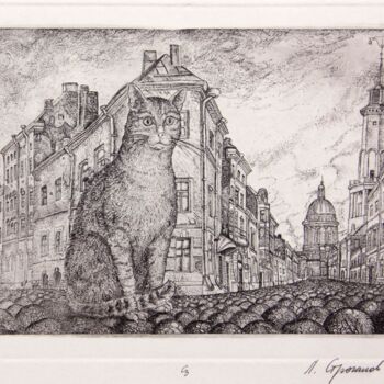 Impressões e gravuras intitulada "Cat in St.Peterburg" por Leonid Stroganov, Obras de arte originais, Água forte