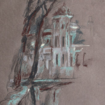 Drawing titled "Night city. Old hou…" by Leonid Stroganov, Original Artwork, Pastel