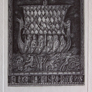 Printmaking titled "Vikings. Ex Libris" by Leonid Stroganov, Original Artwork, Etching