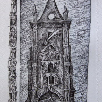 Printmaking titled "Tower. Ex Libris" by Leonid Stroganov, Original Artwork, Etching