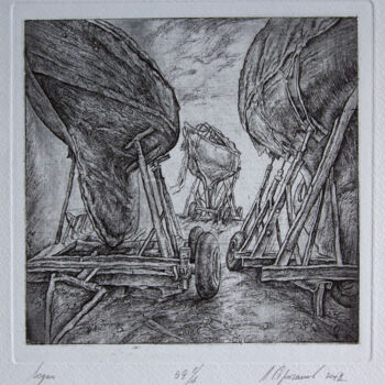 Printmaking titled "Boats" by Leonid Stroganov, Original Artwork, Etching