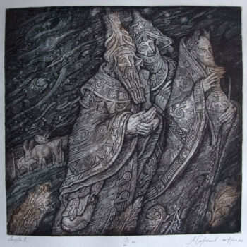 Отпечатки и Гравюры под названием "The Three Wise Men…" - Leonid Stroganov, Подлинное произведение искусства, Травление