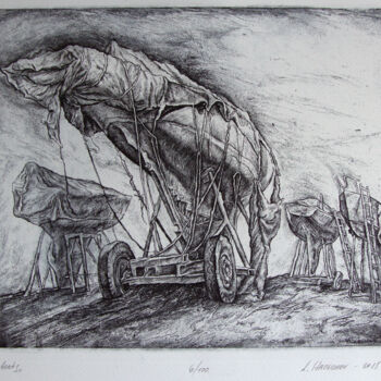 Gravures & estampes intitulée "Boats II" par Leonid Stroganov, Œuvre d'art originale, Eau-forte