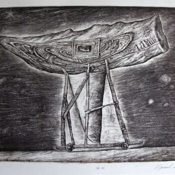 Printmaking titled "Boat" by Leonid Stroganov, Original Artwork, Etching