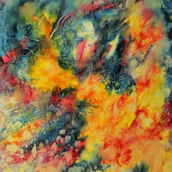 Painting titled "Fire day" by Janez Štros, Original Artwork, Oil