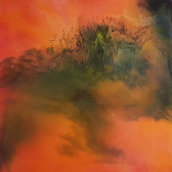Pintura intitulada "Fire sky" por Janez Štros, Obras de arte originais, Óleo