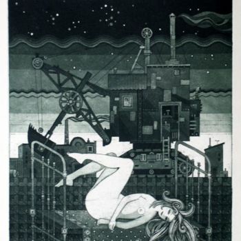 Incisioni, stampe intitolato "PHASES OF THE MOON" da Sergei Trubin, Opera d'arte originale, Acquaforte