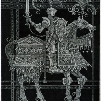 Druckgrafik mit dem Titel "KNIGHT" von Sergei Trubin, Original-Kunstwerk, Radierung