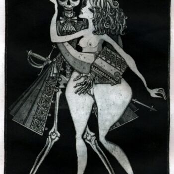Printmaking titled "GIRL AND DEATH" by Sergei Trubin, Original Artwork, Etching