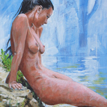 Schilderij getiteld "Blue lagoon" door Stuart Dalby, Origineel Kunstwerk, Acryl