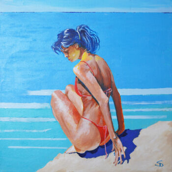 Картина под названием "Blue Bather" - Stuart Dalby, Подлинное произведение искусства, Акрил