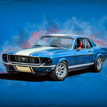 Photographie intitulée "Blue 968 Mustang" par Stuart Row, Œuvre d'art originale, Photographie manipulée