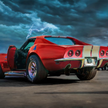 Photography titled "Red Corvette" by Stuart Row, Original Artwork, Manipulated Photography