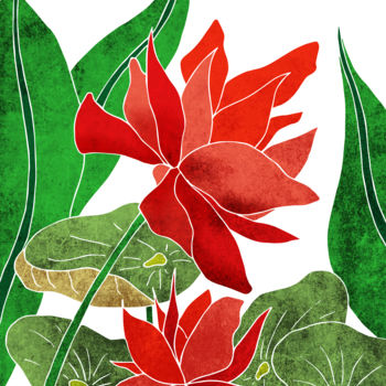 Digital Arts titled "Red Lotus" by Studio Grafiikka, Original Artwork, Digital Painting