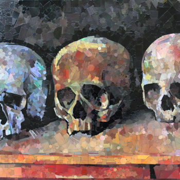 Collagen mit dem Titel "3 Crânes" von Van Gug, Original-Kunstwerk, Collagen