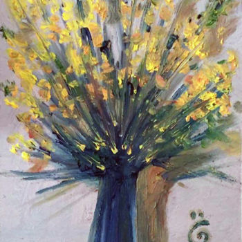Pittura intitolato "Scopa fiore giallo" da Gent Faja, Opera d'arte originale, Olio
