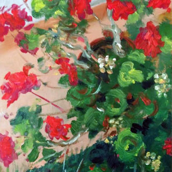 Painting titled "Fiore di altea rosa…" by Gent Faja, Original Artwork, Oil