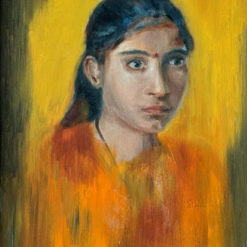 Malerei mit dem Titel "Devi" von Samiksha Gupta, Original-Kunstwerk, Öl Auf Andere starre Platte montiert