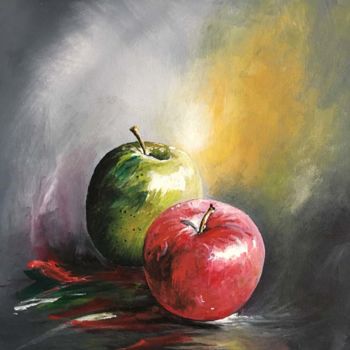 Painting titled "Les 2 pommes" by Styvens Chalot, Original Artwork, Acrylic