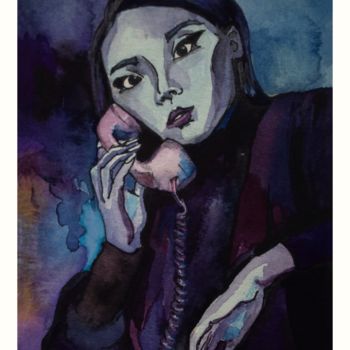 Schilderij getiteld "THE NIGHT CALL" door Anastasia Stazhevskaya, Origineel Kunstwerk, Aquarel