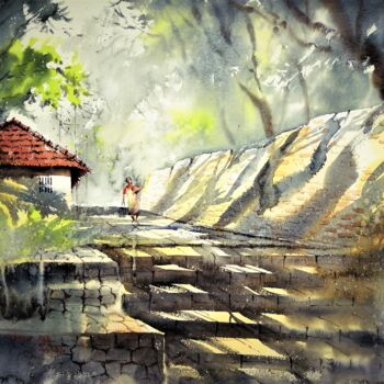 Картина под названием "the Shady stairs" - Subhajit Paul, Подлинное произведение искусства, Акварель