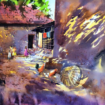 Painting titled "A shady afternoon" by Subhajit Paul, Original Artwork, Watercolor