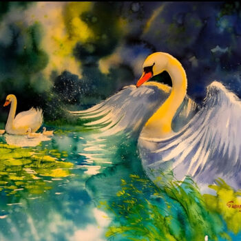 Картина под названием "Symphony of Nature…" - Subhajit Paul, Подлинное произведение искусства, Акварель