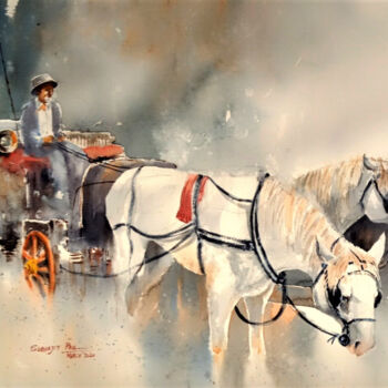 Painting titled "The Coachman" by Subhajit Paul, Original Artwork, Watercolor