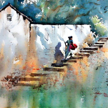 Painting titled "The other day" by Subhajit Paul, Original Artwork, Watercolor