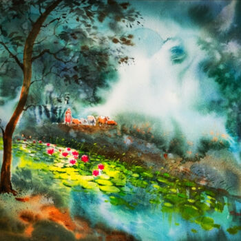 Pittura intitolato "Morning Glory" da Subhajit Paul, Opera d'arte originale, Acquarello