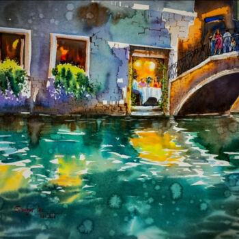Painting titled "An evening in venice" by Subhajit Paul, Original Artwork, Watercolor