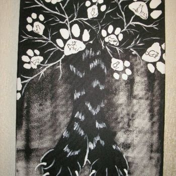 Painting titled "arbre à chats" by Eliane Berset, Original Artwork