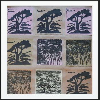 Printmaking titled "Landscape VI" by Suca, Original Artwork, Analog Print Mounted on Wood Panel