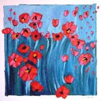 Painting titled "Les coquelicots" by Catherine Suchocka, Original Artwork, Oil