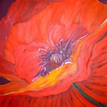 Painting titled "UN COQUELICOT" by Catherine Suchocka, Original Artwork, Oil
